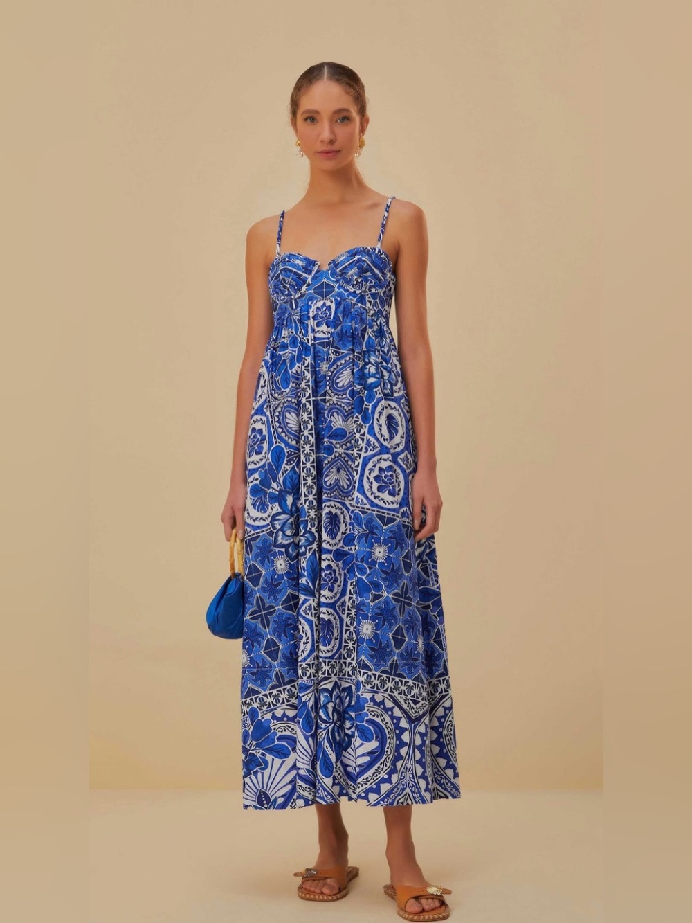 FARM Rio Blue & White Floral Midi Dress